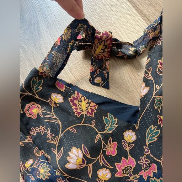 BCBGeneration Navy Blue/Black Metallic Floral Dress, Size Large, Mini Longsleeve - Picture 10 of 11